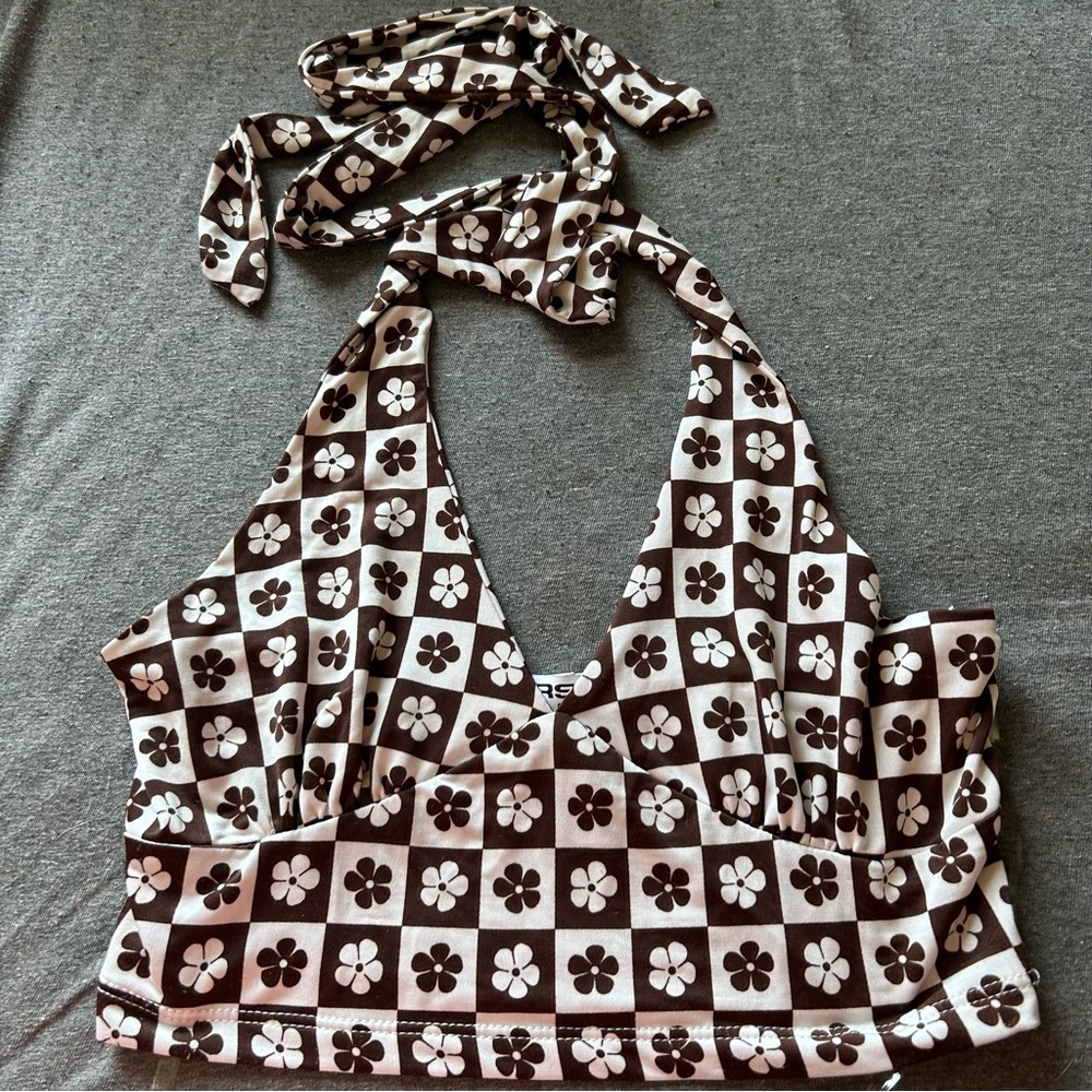 RSQ brown and white floral top
